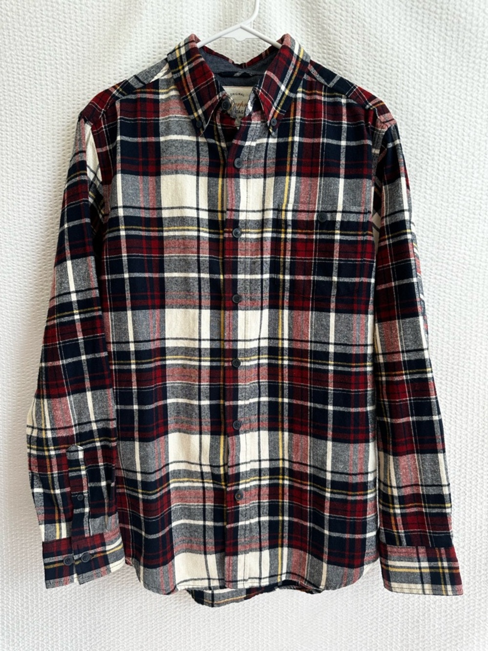 WEATHERPROOF Vintage Red Navy Cream Plaid Flannel Button Down Shirt Men’s Small